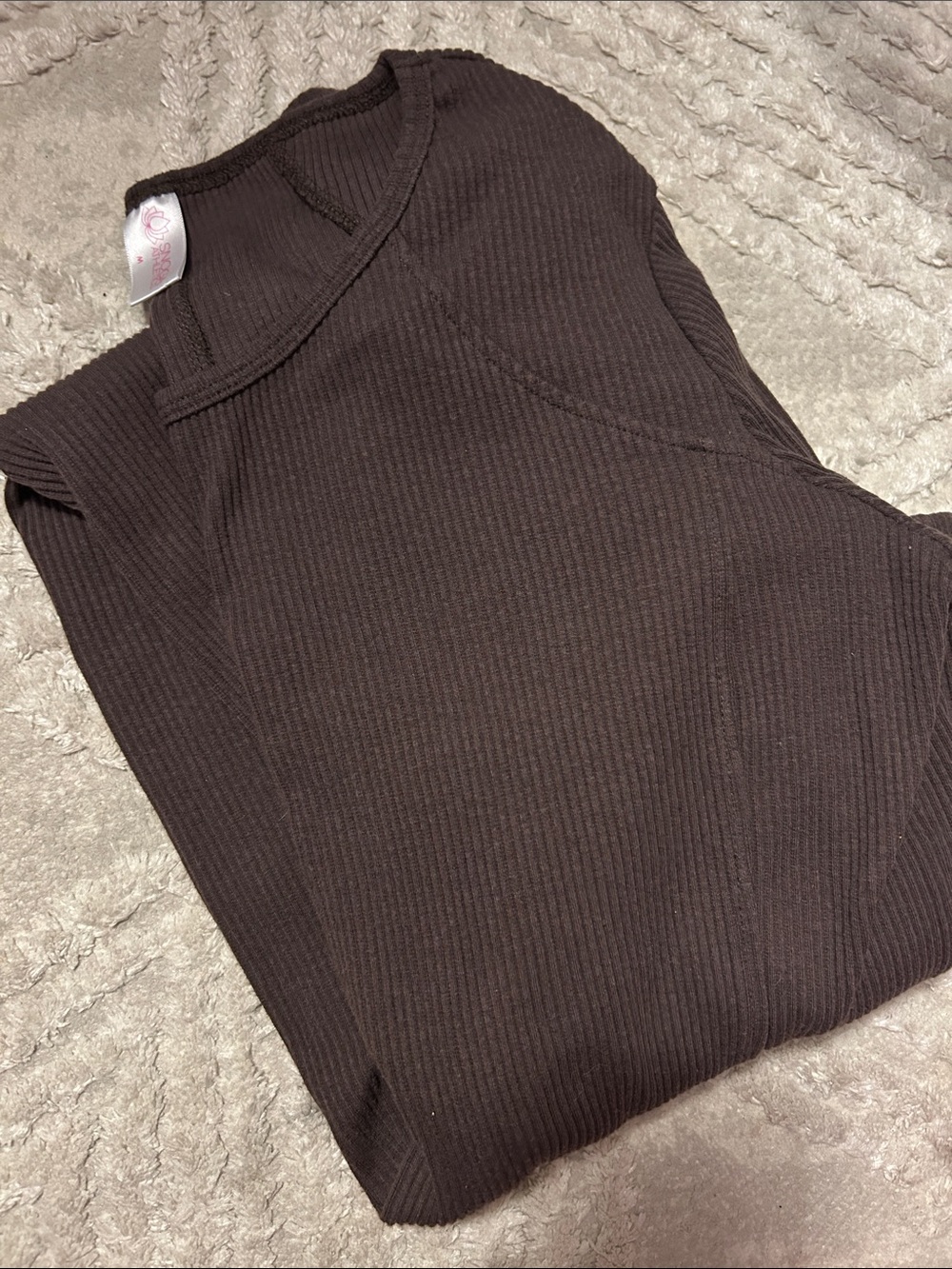 Long Sleeve Ribbed Bodycon Dress - Dark Brown